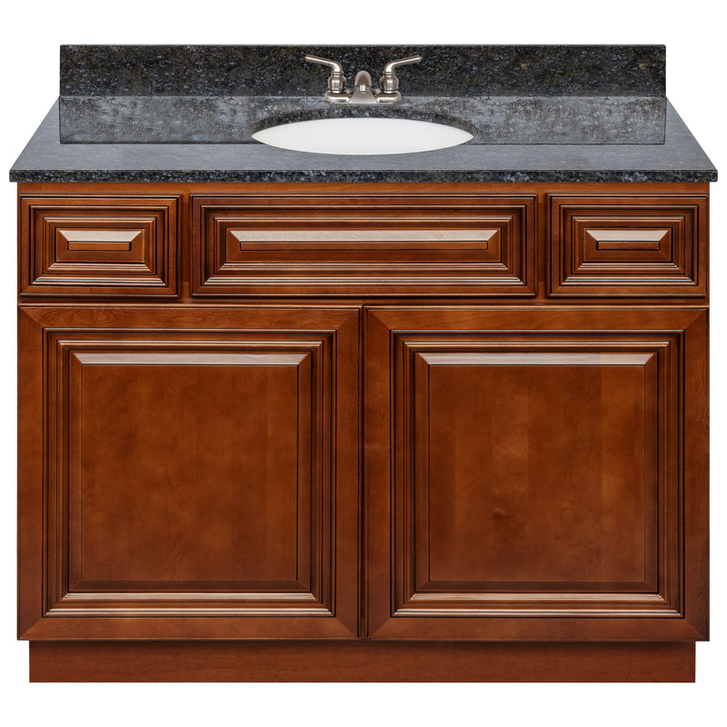 Brown Bathroom Vanity 42", Blue Butterfly Granite Top, Faucet LB3B BB434-42GN-3B