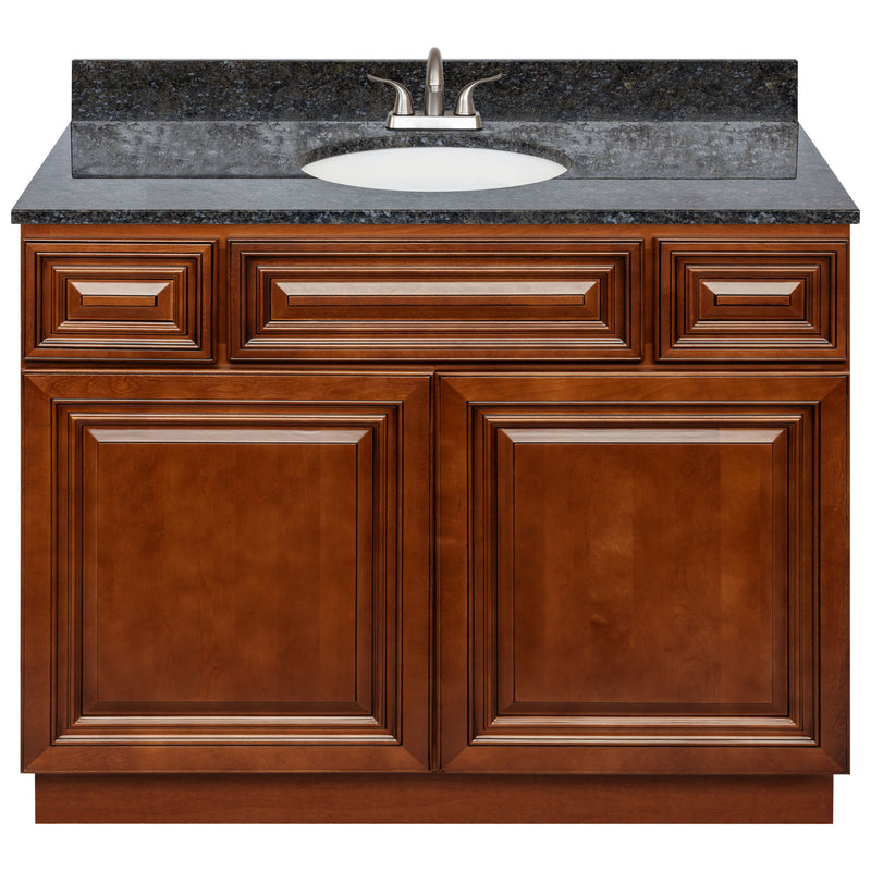 Brown Bathroom Vanity 42", Blue Butterfly Granite Top, Faucet LB5B BB434-42GN-5B