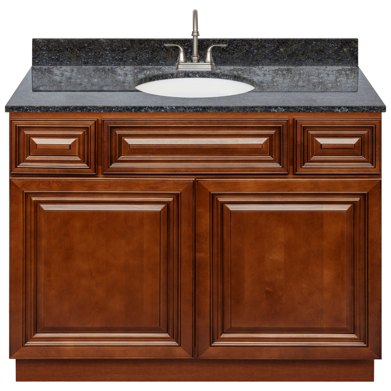 Brown Bathroom Vanity 42", Blue Butterfly Granite Top, Faucet LB6B BB434-42GN-6B