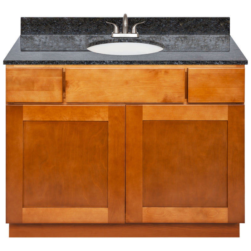 Brown Bathroom Vanity 42", Blue Butterfly Granite Top, Faucet LB5B BB434-42NP-5B