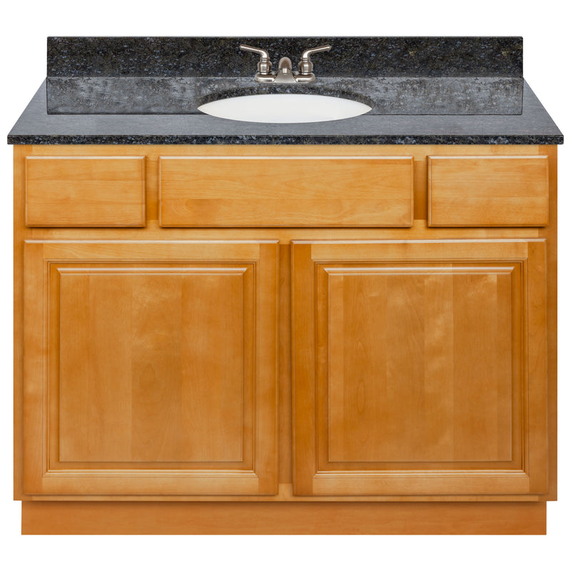 Brown Bathroom Vanity 42", Blue Butterfly Granite Top, Faucet LB3B BB434-42RC-3B