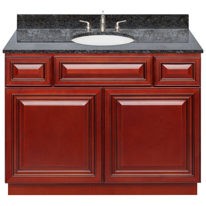 Cherry Bathroom Vanity 42", Blue Butterfly Granite Top, Faucet LB4B BB438-42CH-4B