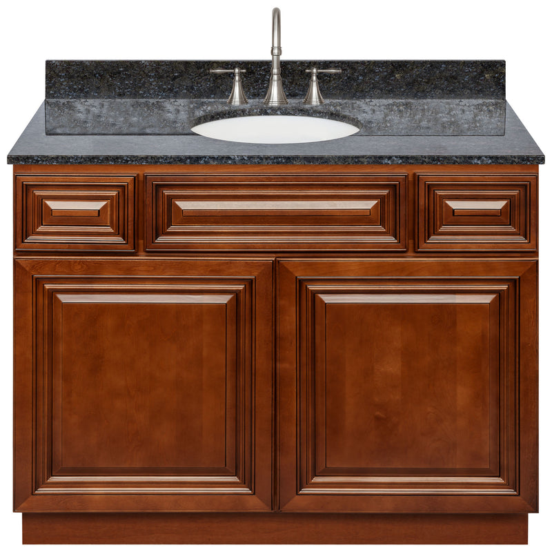 Brown Bathroom Vanity 42", Blue Butterfly Granite Top, Faucet LB7B BB438-42GN-7B