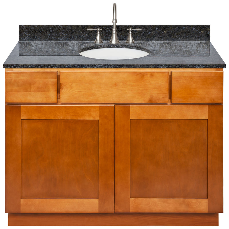 Brown Bathroom Vanity 42", Blue Butterfly Granite Top, Faucet LB7B BB438-42NP-7B