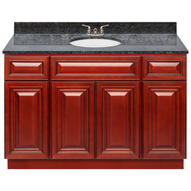 Cherry Bathroom Vanity 48", Blue Butterfly Granite Top, Faucet LB3B BB494-48CH-3B