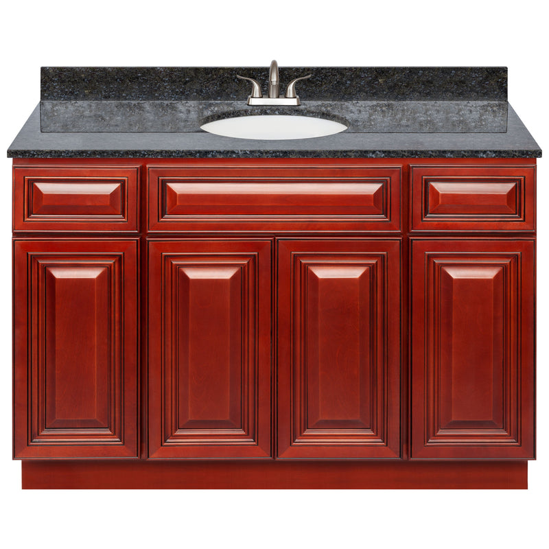 Cherry Bathroom Vanity 48", Blue Butterfly Granite Top, Faucet LB5B BB494-48CH-5B