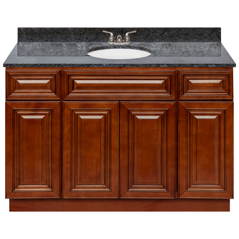 Brown Bathroom Vanity 48", Blue Butterfly Granite Top, Faucet LB3B BB494-48GN-3B