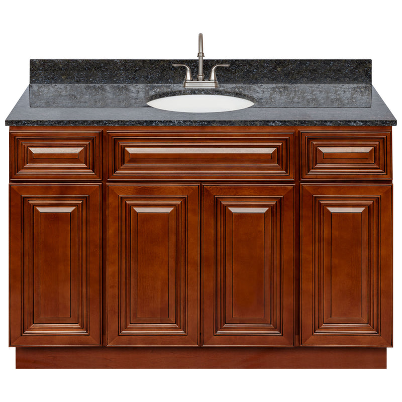 Brown Bathroom Vanity 48", Blue Butterfly Granite Top, Faucet LB6B BB494-48GN-6B