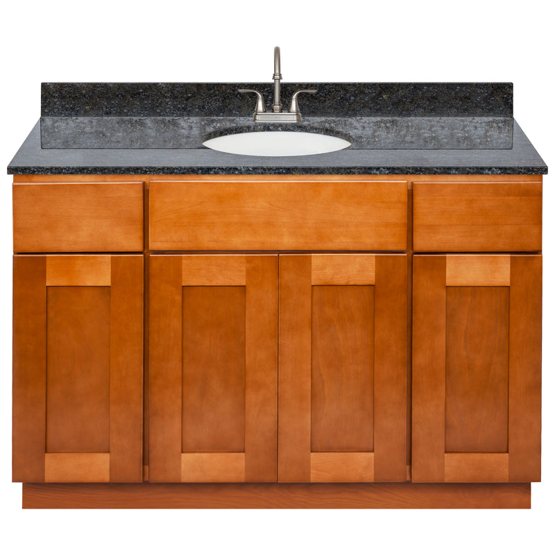 Brown Bathroom Vanity 48", Blue Butterfly Granite Top, Faucet LB6B BB494-48NP-6B