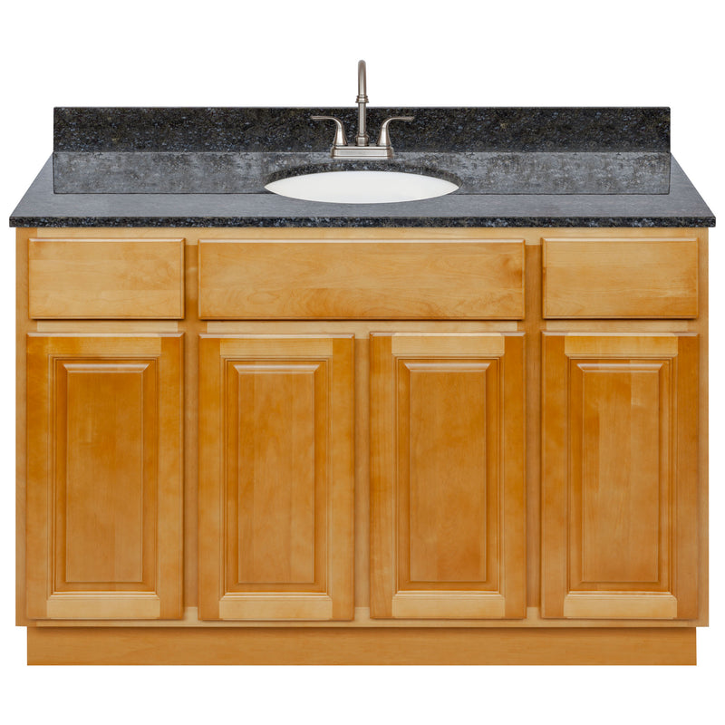 Brown Bathroom Vanity 48", Blue Butterfly Granite Top, Faucet LB6B BB494-48RC-6B