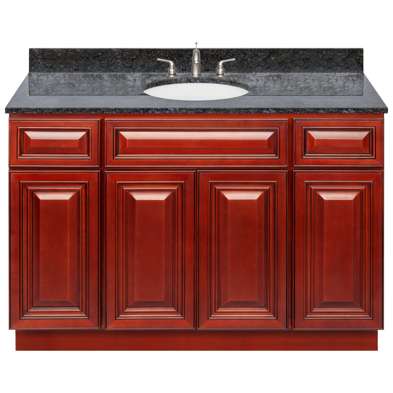 Cherry Bathroom Vanity 48", Blue Butterfly Granite Top, Faucet LB4B BB498-48CH-4B