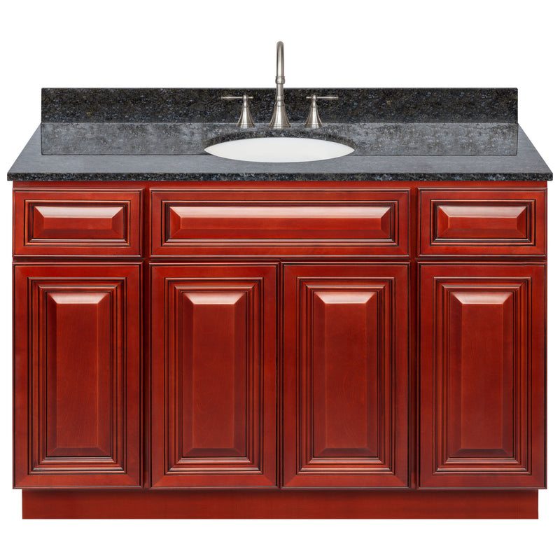 Cherry Bathroom Vanity 48", Blue Butterfly Granite Top, Faucet LB7B BB498-48CH-7B