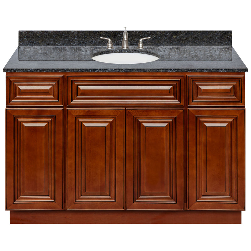 Brown Bathroom Vanity 48", Blue Butterfly Granite Top, Faucet LB4B BB498-48GN-4B