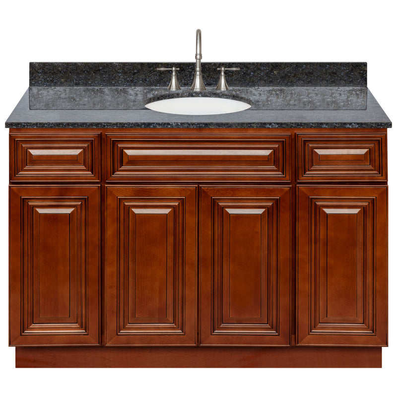 Brown Bathroom Vanity 48", Blue Butterfly Granite Top, Faucet LB7B BB498-48GN-7B