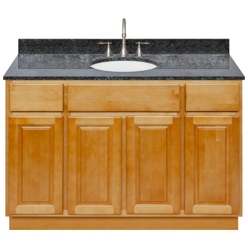 Brown Bathroom Vanity 48", Blue Butterfly Granite Top, Faucet LB7B BB498-48RC-7B