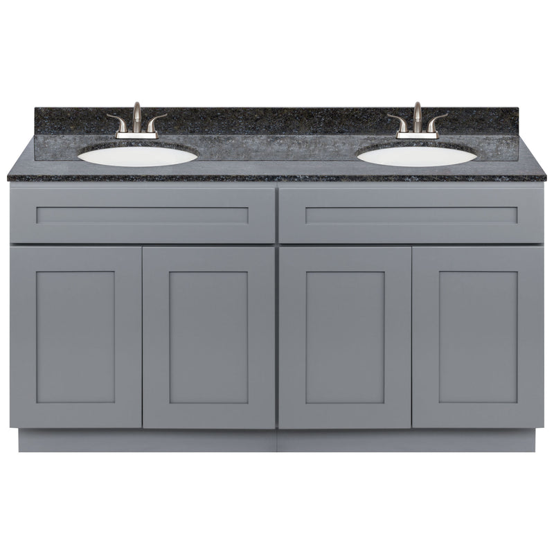 Cherry Double Bathroom Vanity 60", Blue Butterfly Granite Top, Faucet LB5B BB614-60CG-5B