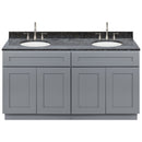 Cherry Double Bathroom Vanity 60", Blue Butterfly Granite Top, Faucet LB7B BB618-60CG-7B