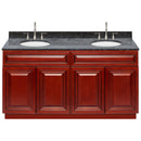 Cherry Double Bathroom Vanity 60", Blue Butterfly Granite Top, Faucet LB7B BB618-60CH-7B