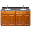 Brown Double Bathroom Vanity 60", Blue Butterfly Granite Top, Faucet LB7B BB618-60NP-7B