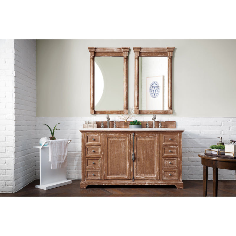 James Martin Providence 60" Driftwood Double Vanity with 3 cm Arctic Fall Solid Surface Top 238-105-5611-3AF