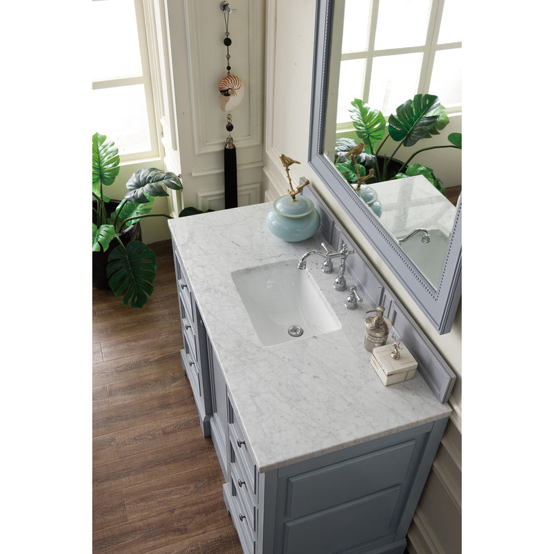 James Martin De Soto 48" Single Vanity Silver Gray with 3 cm Carrara Marble Top 825-V48-SL-3CAR