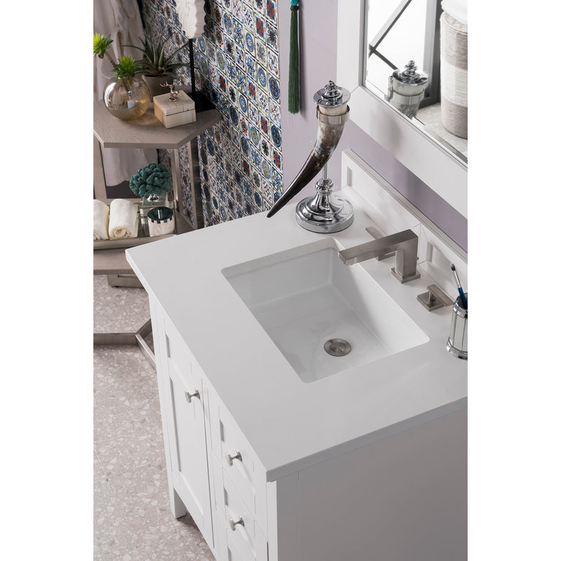 James Martin Palisades 30" Single Vanity Bright White with 3 cm Classic White Quartz Top 527-V30-BW-3CLW