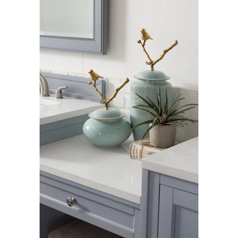 James Martin Copper Cove Encore 86" Double Vanity Set Silver Gray with Makeup Table 3 cm Classic White Quartz Top 301-V86-SL-DU-3CLW