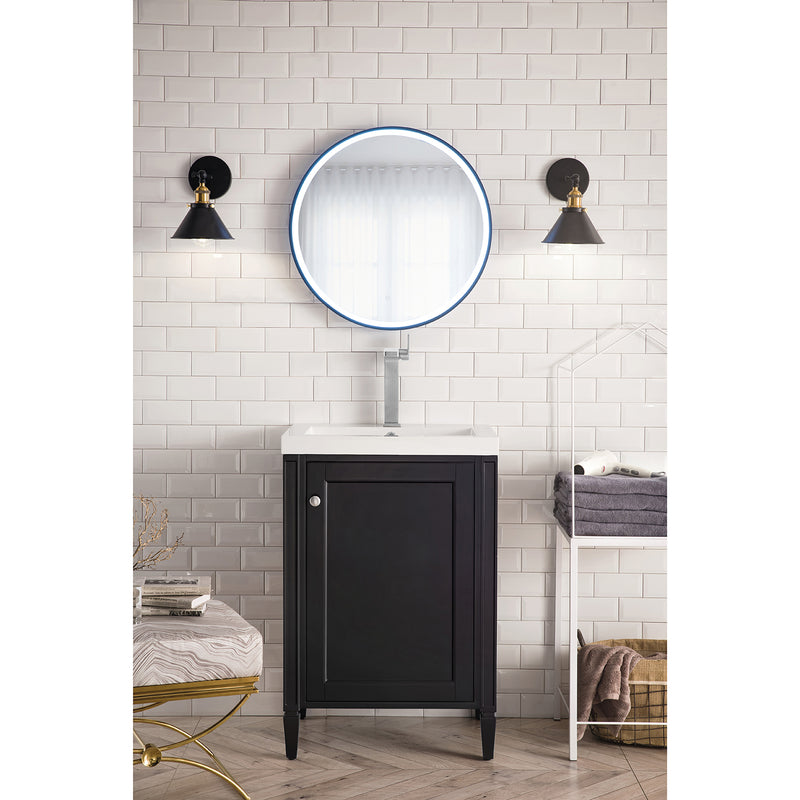 James Martin Britannia 24" Single Vanity Cabinet Black Onyx with White Glossy Composite Countertop E652V24BKOWG