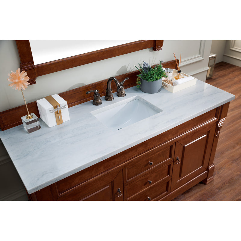 James Martin Brookfield 60" Warm Cherry Single Vanity with 3 cm Arctic Fall Solid Surface Top 147-114-5381-3AF