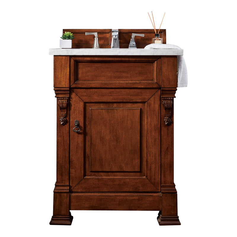 James Martin Brookfield 26" Warm Cherry Single Vanity with 3 cm Carrara Marble Top 147-114-V26-WCH-3CAR