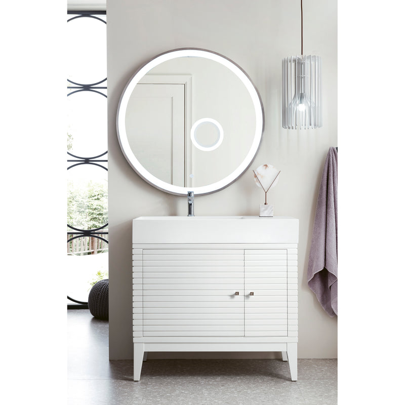 James Martin Linear 36" Single Vanity Glossy White with Glossy White Composite Top 210-V36-GW-GW