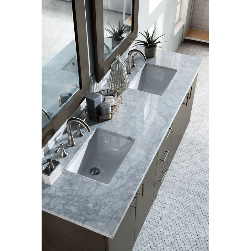 James Martin Metropolitan 72" Silver Oak Double Vanity with 3 cm Carrara Marble Top 850-V72-SOK-3CAR