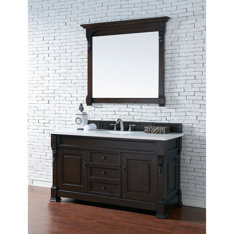 James Martin Brookfield 60" Burnished Mahogany Single Vanity with 3 cm Classic White Quartz Top 147-114-5361-3CLW