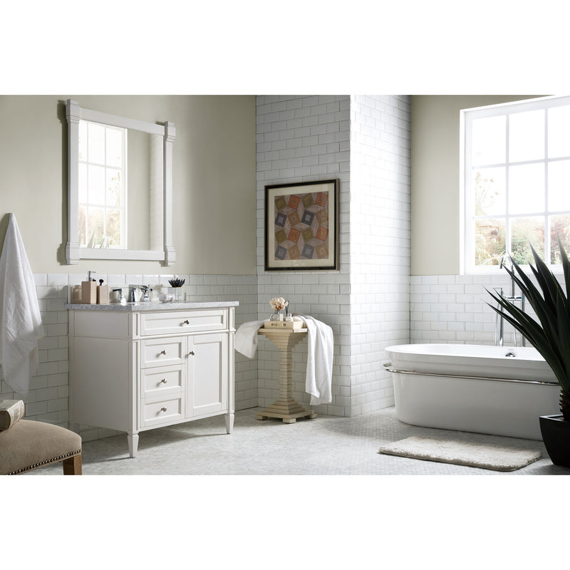 James Martin Brittany 36" Bright White Single Vanity with 3 cm Carrara Marble Top 650-V36-BW-3CAR