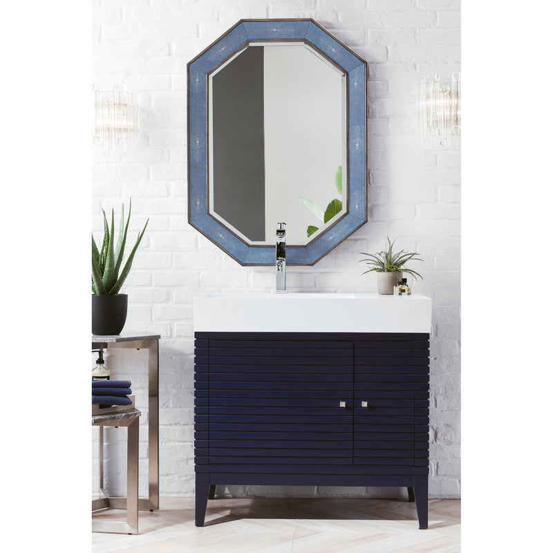 James Martin Linear 36" Single Vanity Victory Blue with Glossy White Composite Top 210-V36-VBL-GW