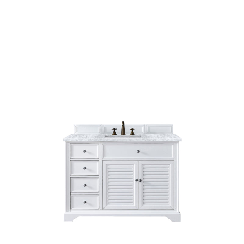 James Martin Savannah 48" Bright White Single Vanity with 3 cm Carrara Marble Top 238-104-V48-BW-3CAR