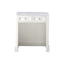 James Martin De Soto 30" Countertop Unit Makeup Counter Bright White with 3 cm Carrara Marble Top 825-CU30-BW-3CAR