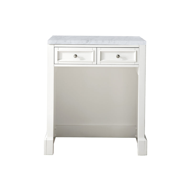 James Martin De Soto 30" Countertop Unit Makeup Counter Bright White with 3 cm Carrara Marble Top 825-CU30-BW-3CAR