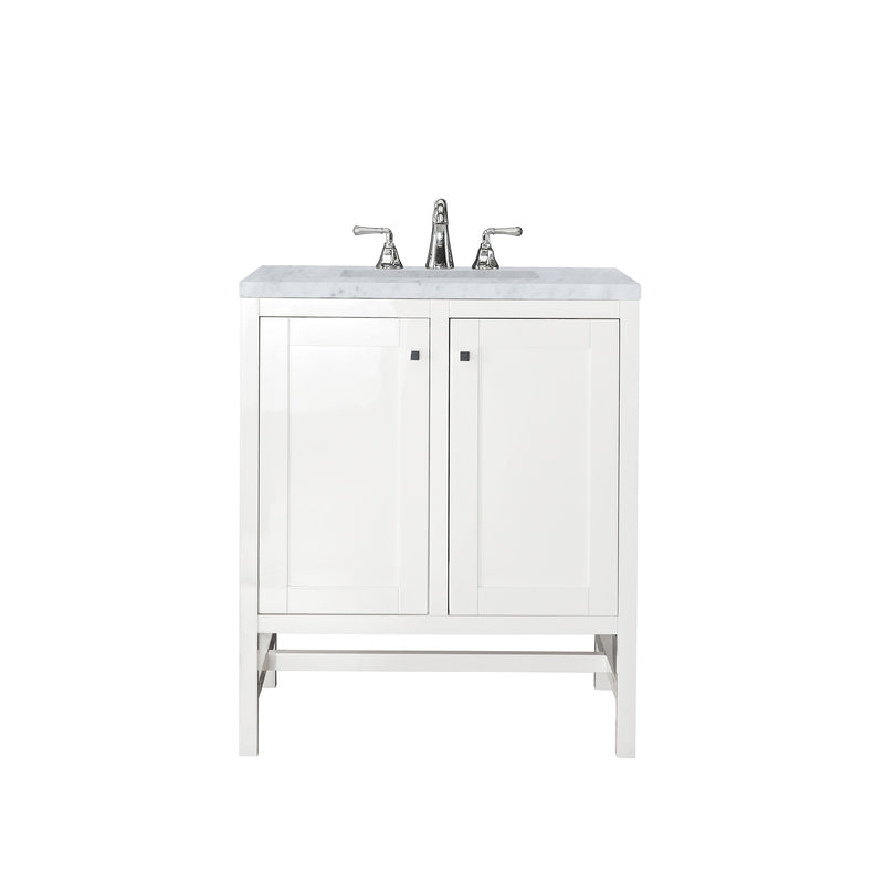 James Martin Addison 30" Single Vanity Cabinet with Doors Glossy White with 3 cm Carrara White Top E445-V30-GW-3CAR