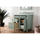 James Martin Brittany 36" Sage Green Single Vanity with 3 cm Arctic Fall Solid Surface Top 650-V36-SGR-3AF