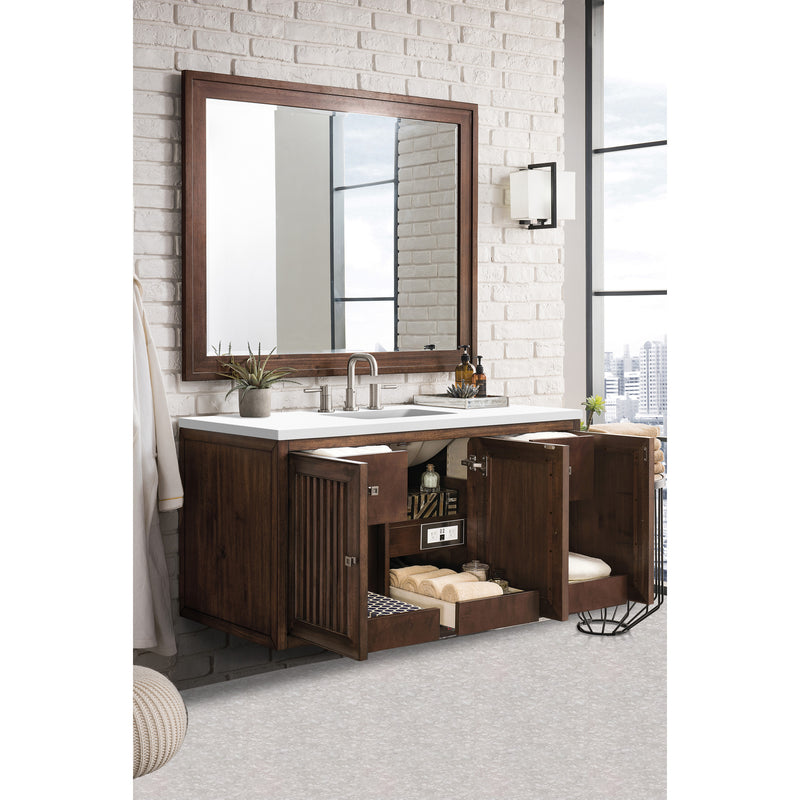 James Martin Athens 48" Single Vanity Cabinet Mid Century Acacia with 3 cm Classic White Quartz Top E645-V48-MCA-3CLW