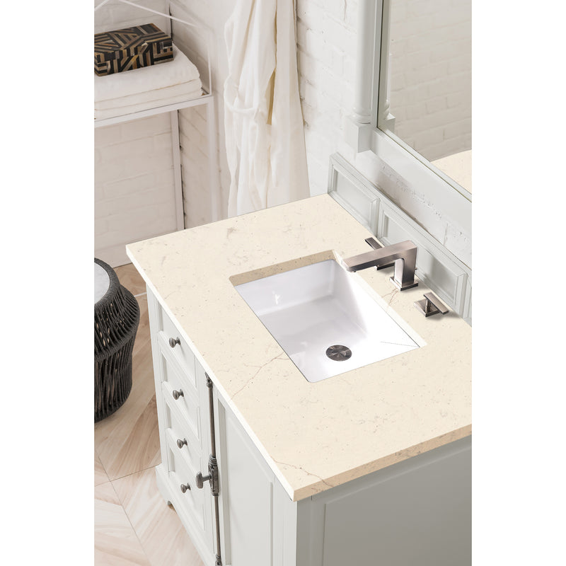 James Martin Providence 36" Single Vanity Cabinet Bright White with 3 cm Eternal Marfil Quartz Top 238-105-V36-BW-3EMR