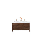 James Martin Linear 59" Double Vanity Mid Century Walnut with Glossy White Composite Top 210-V59D-WLT-GW