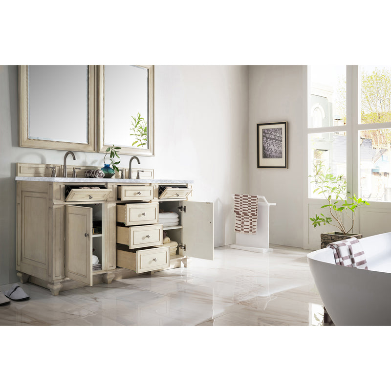 James Martin Bristol 60" Double Vanity Vintage Vanilla with 3 cm Carrara Marble Top 157-V60D-VV-3CAR