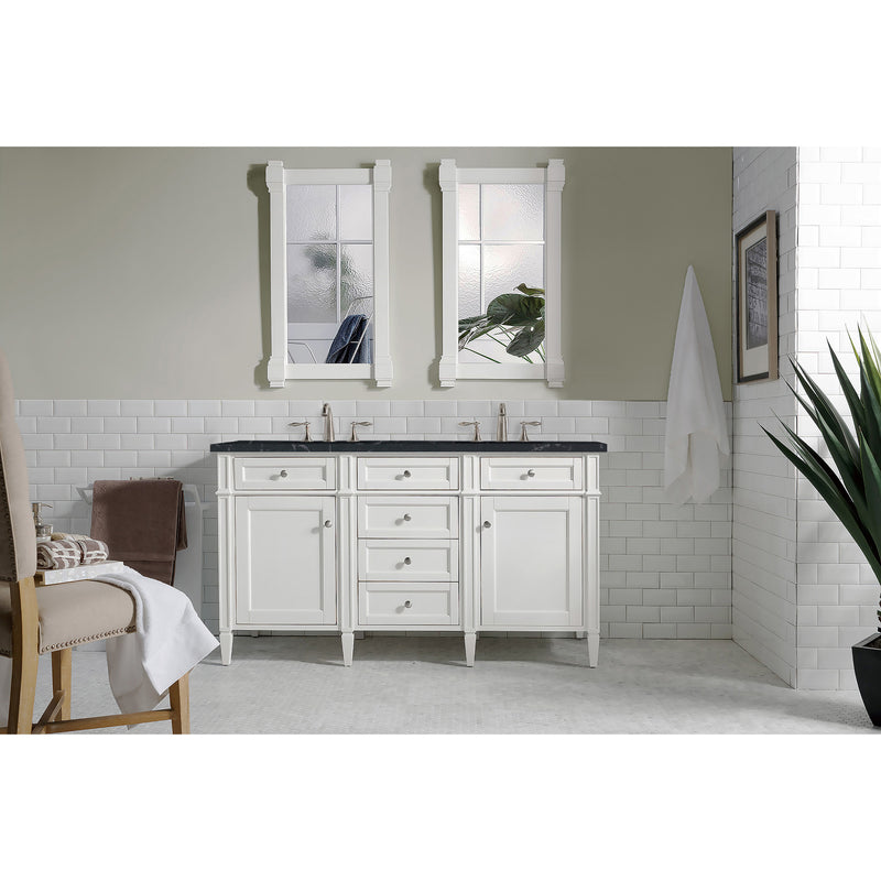 James Martin Brittany 60" Bright White Double Vanity with 3 cm Charcoal Soapstone Quartz Top 650-V60D-BW-3CSP