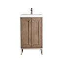 James Martin Chianti 20" Single Vanity Cabinet Whitewashed Walnut Brushed Nickel with White Glossy Composite Countertop E303V20WWBNKWG