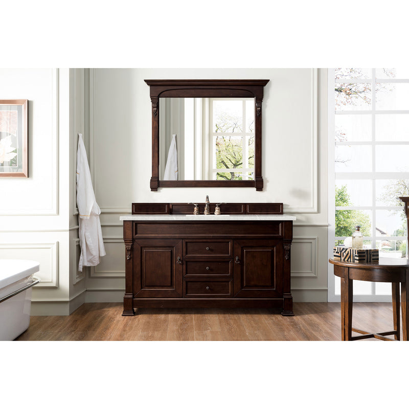 James Martin Brookfield 60" Burnished Mahogany Single Vanity with 3 cm Eternal Serena Quartz Top 147-114-5361-3ESR