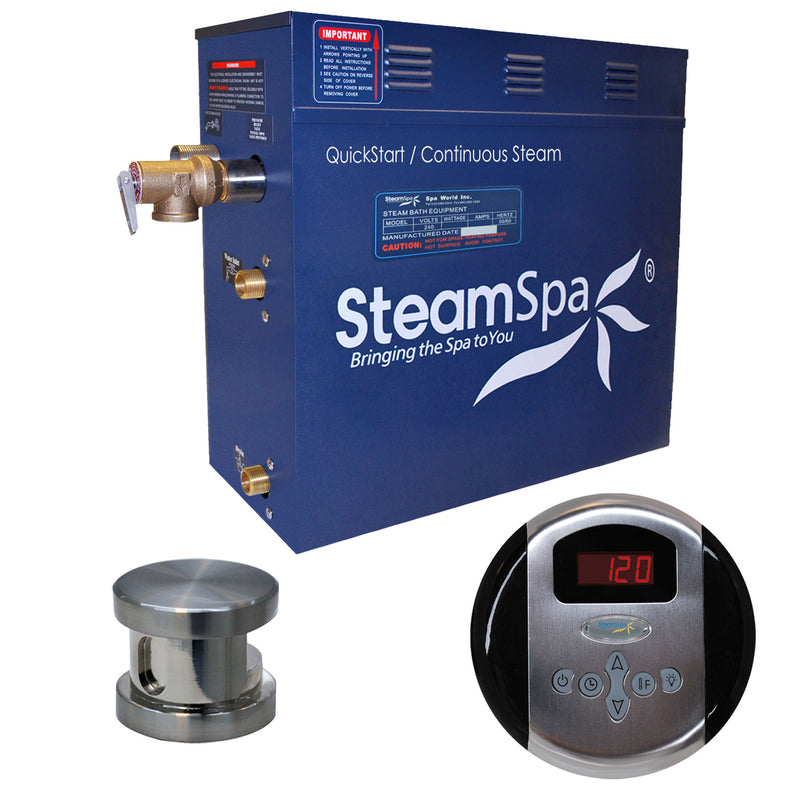 SteamSpa Oasis 6 KW QuickStart Acu-Steam Bath Generator Package in Brushed Nickel