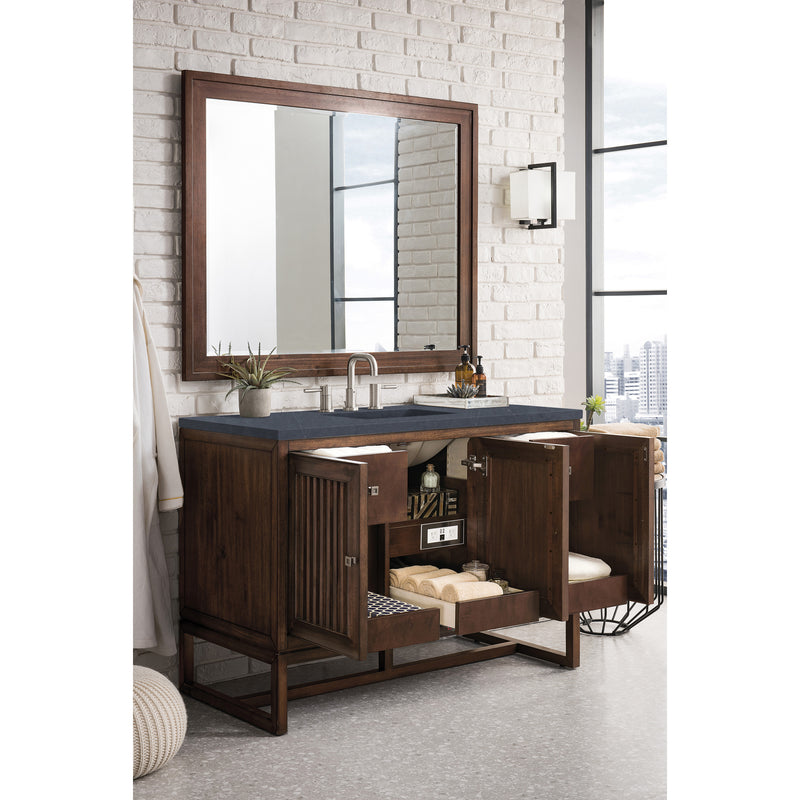 James Martin Athens 48" Single Vanity Cabinet Mid Century Acacia with 3 cm Charcoal Soapstone Quartz Top E645-V48-MCA-3CSP