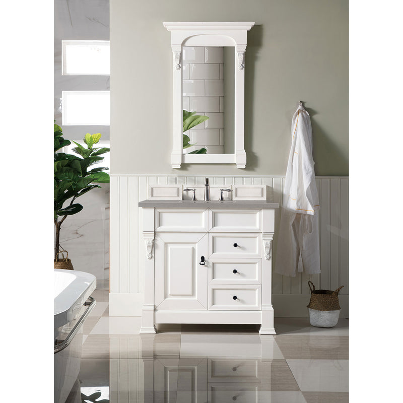 James Martin Brookfield 36" Bright White Single Vanity with 3 cm Gray Expo Quartz Top 147-V36-BW-3GEX